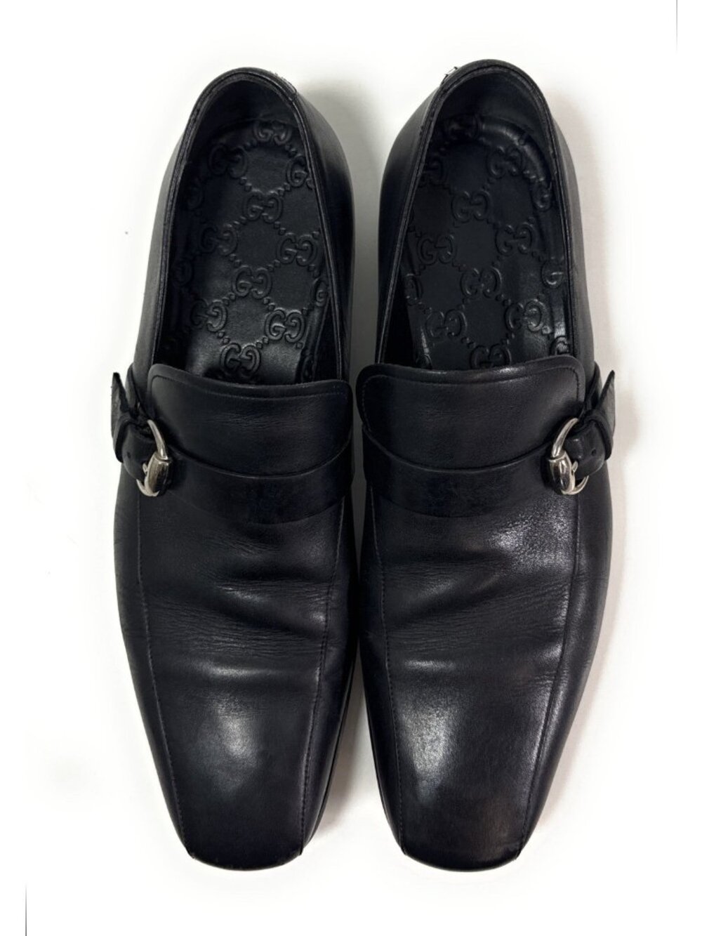 Gucci Mens Leather Slip On Monk Strap Loafers Size 8 D Buckle Black 170337 - Picture 2 of 15